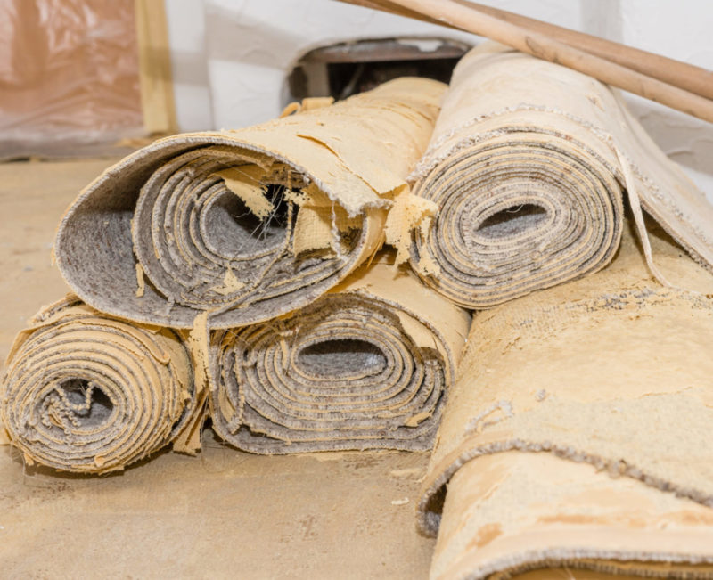 carpet rolls from a construction debris job in Lexington Kentucky
